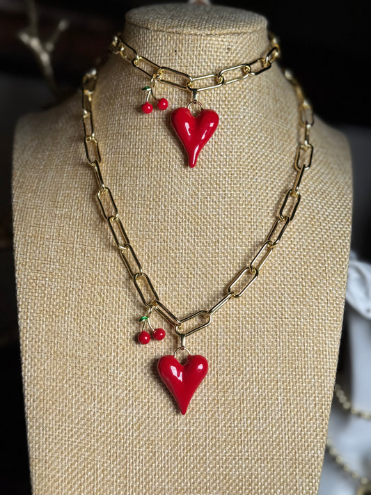 Necklace and Bracelet Set with Heart Pendant